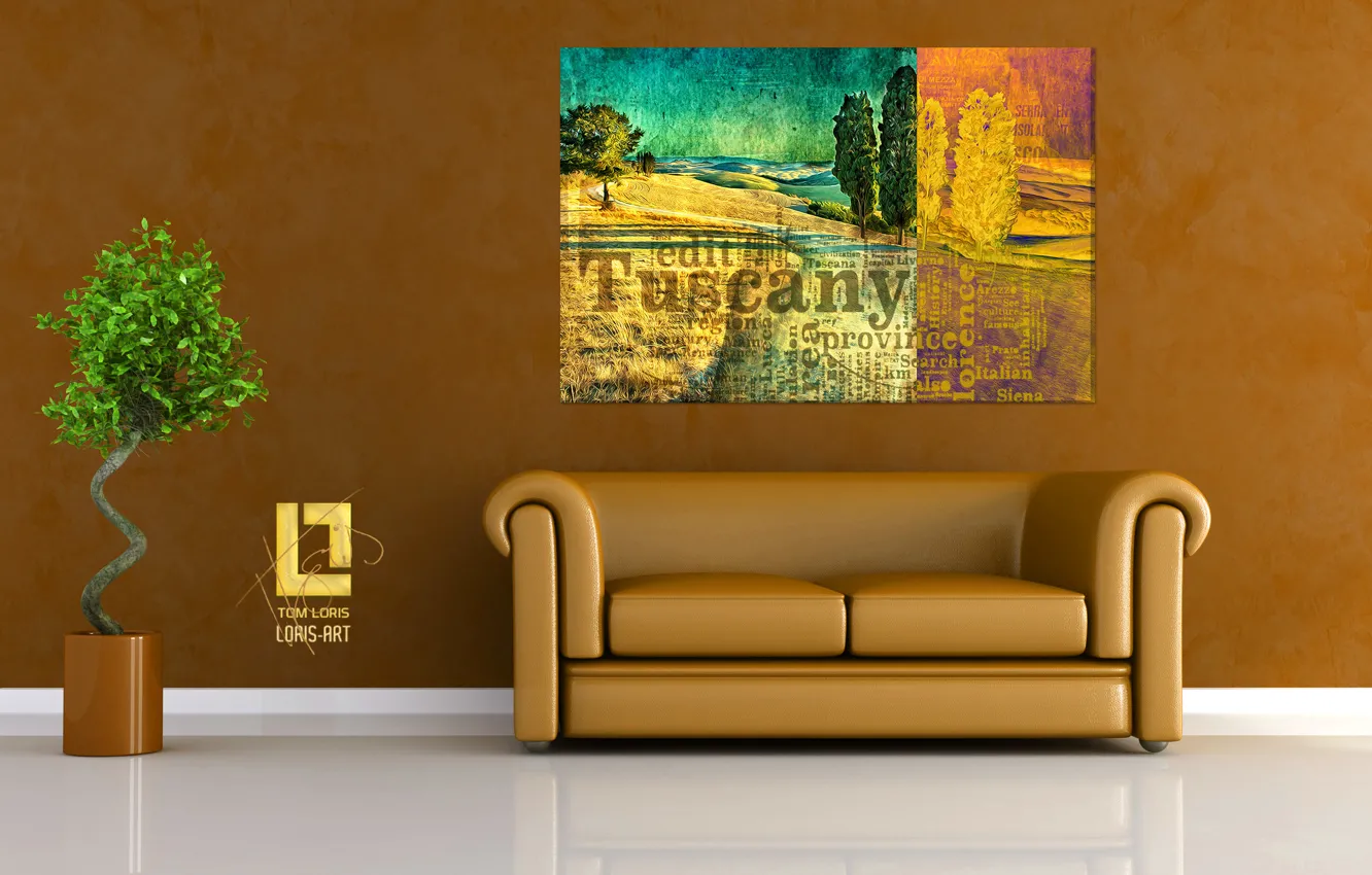 Photo wallpaper design, style, room, sofa, interior, picture, tree