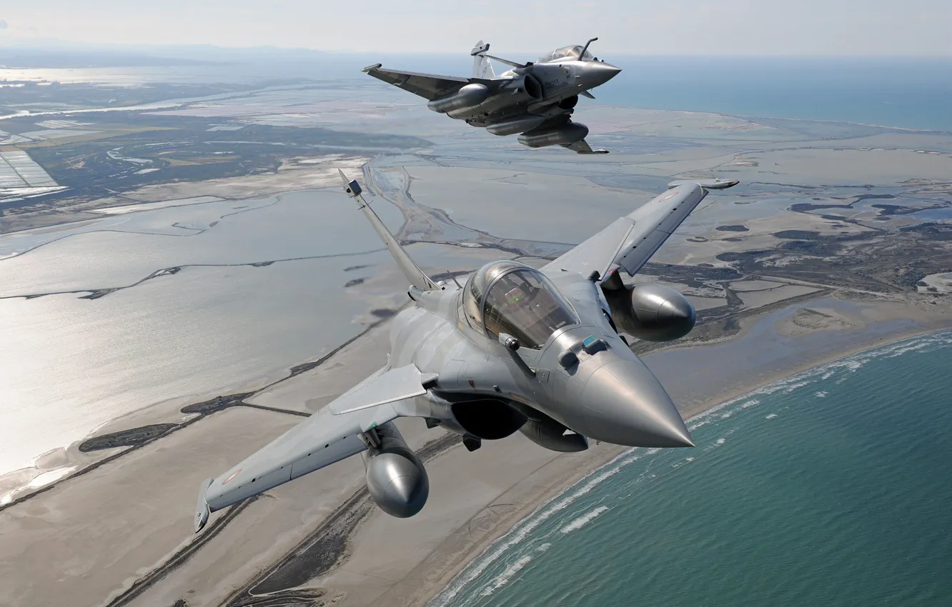 Photo wallpaper wave, shore, fighter, Dassault Rafale, Cockpit, Rafale C, PTB, The air force of Qatar