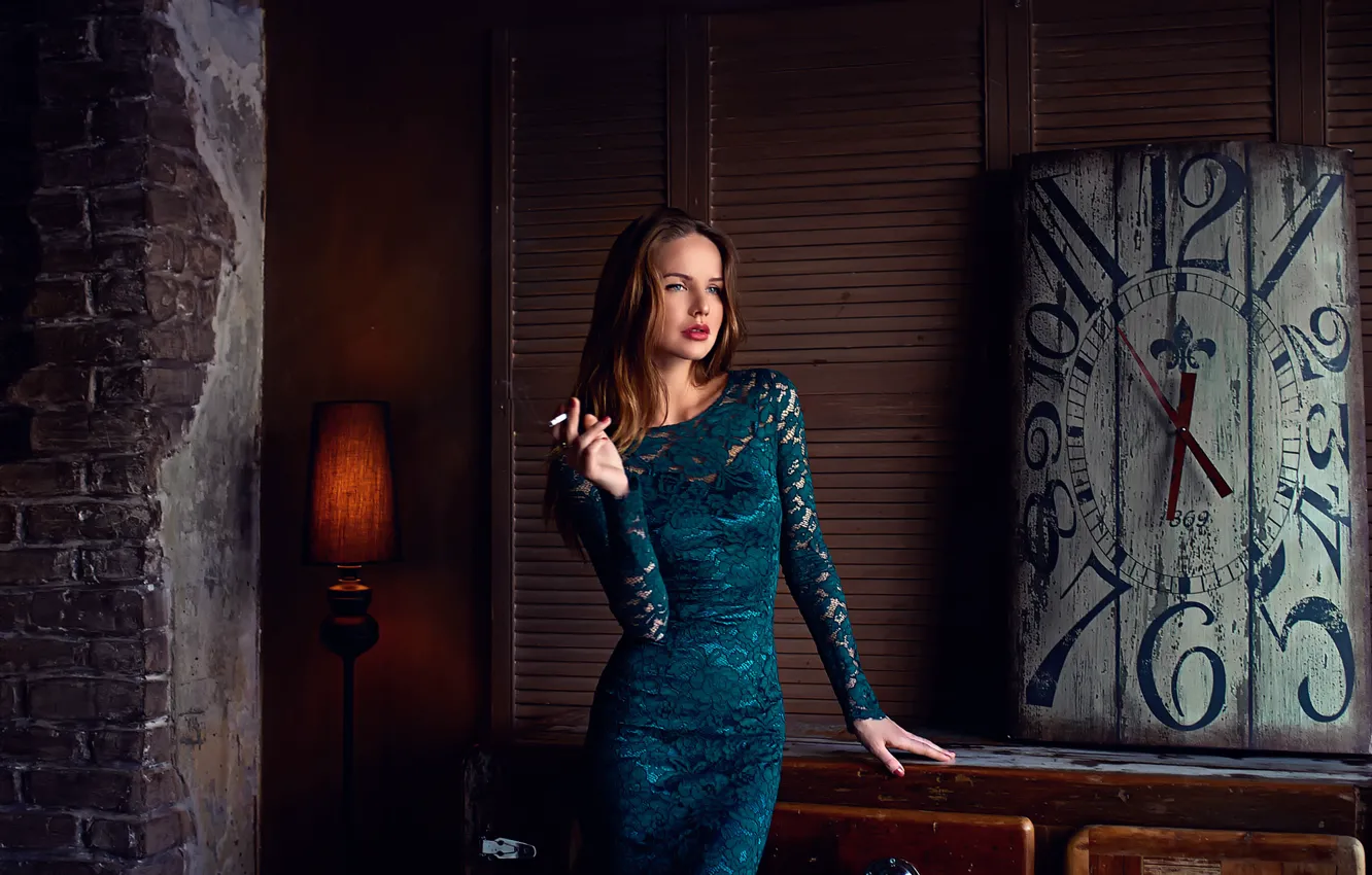 Photo wallpaper girl, watch, dress, cigarette, the beauty, Kris