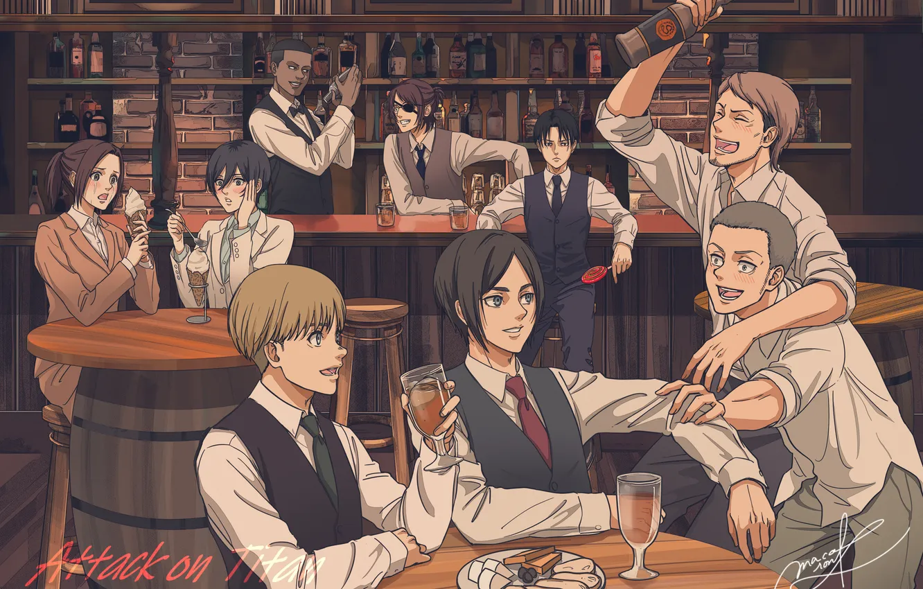 Photo wallpaper people, bar, restaurant, characters, Attack on Titan, Attack Of The Titans, Levi Ackerman, shingeki no …