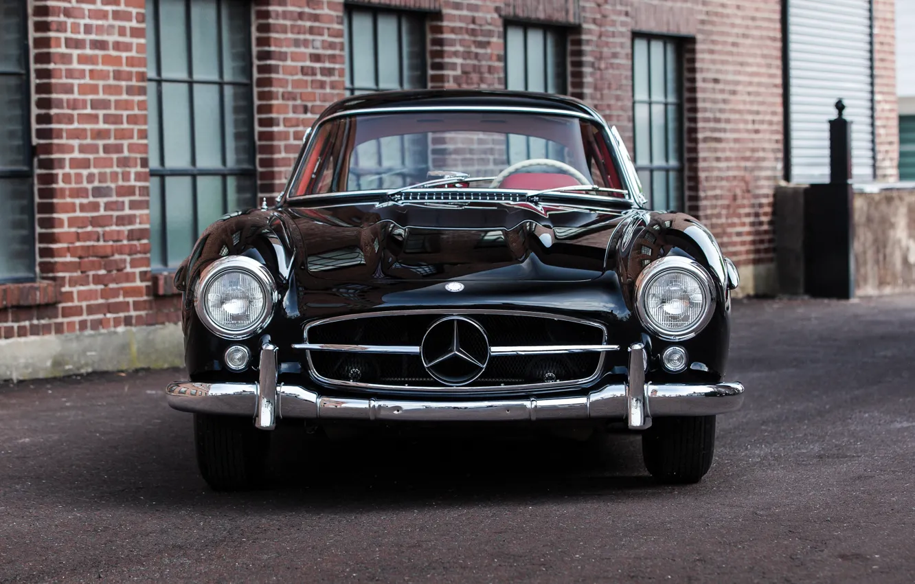 Photo wallpaper Mercedes-Benz, 300SL, sports car, Mercedes-Benz 300 SL, Gullwing, front view, iconic