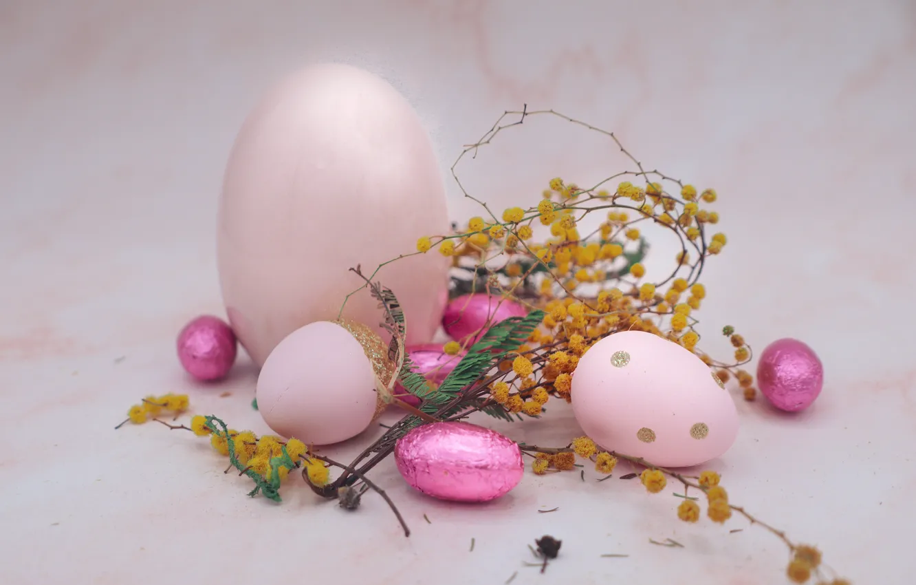Photo wallpaper sprig, holiday, eggs, spring, small, large, candy, Easter