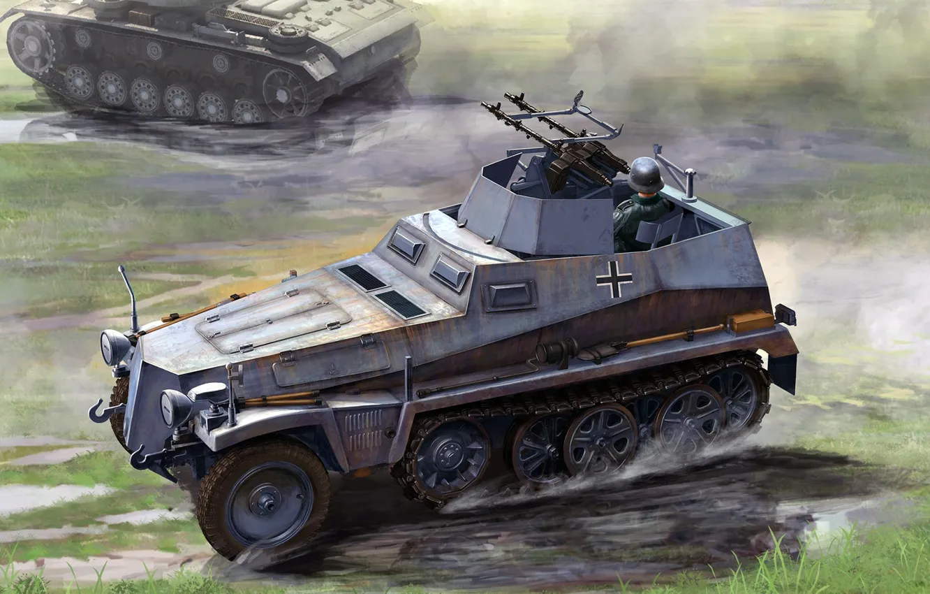 Photo wallpaper Ausf A, Special motor vehicle 250, Antiaircraft variant, Lighter Armored Vehicles, German light half-bronetransporta, special …