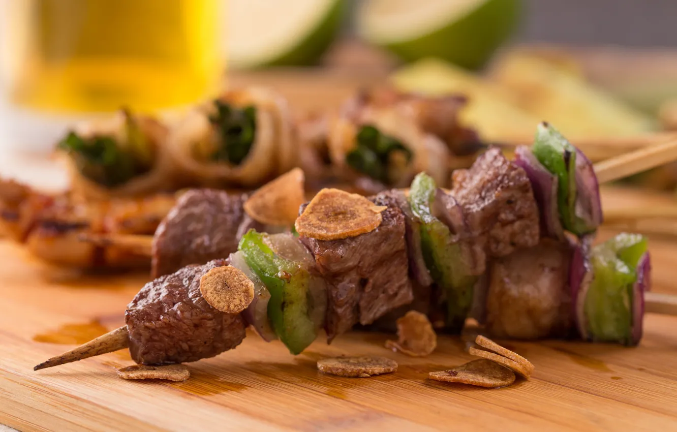 Photo wallpaper meat, vegetables, kebab, dish
