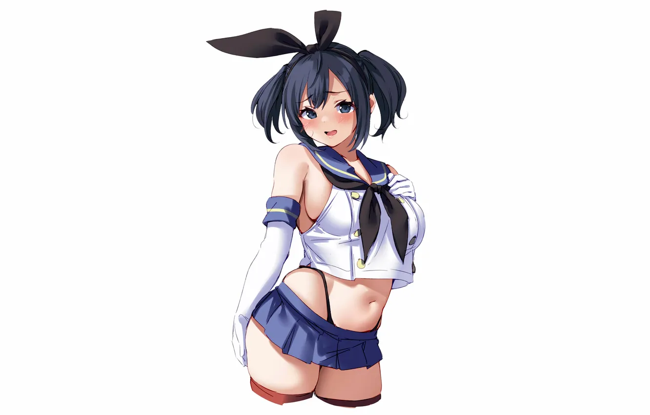 Photo wallpaper girl, sexy, thighhighs, boobs, anime, beautiful, twintails, short hair