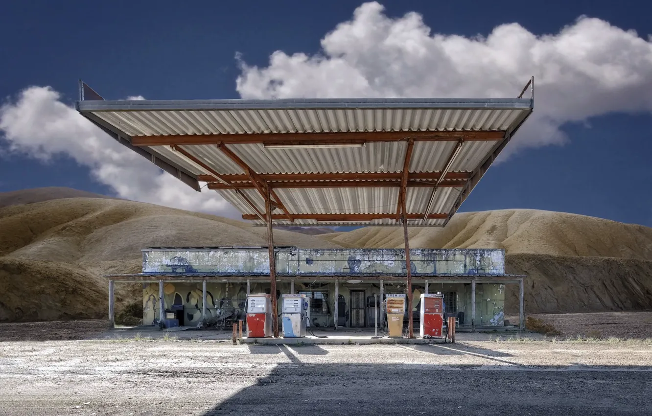 Photo wallpaper road, the sky, gas station