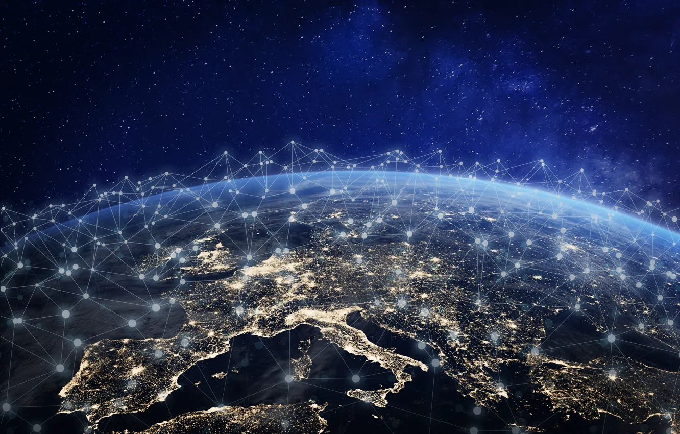Photo wallpaper space, europe, night, network, connection