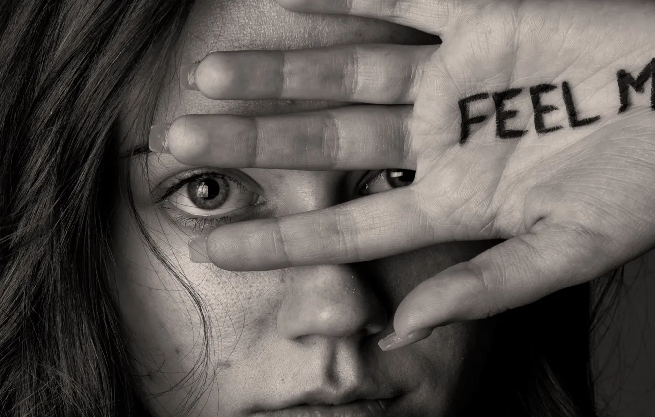 Photo wallpaper look, girl, hands, Feel Me