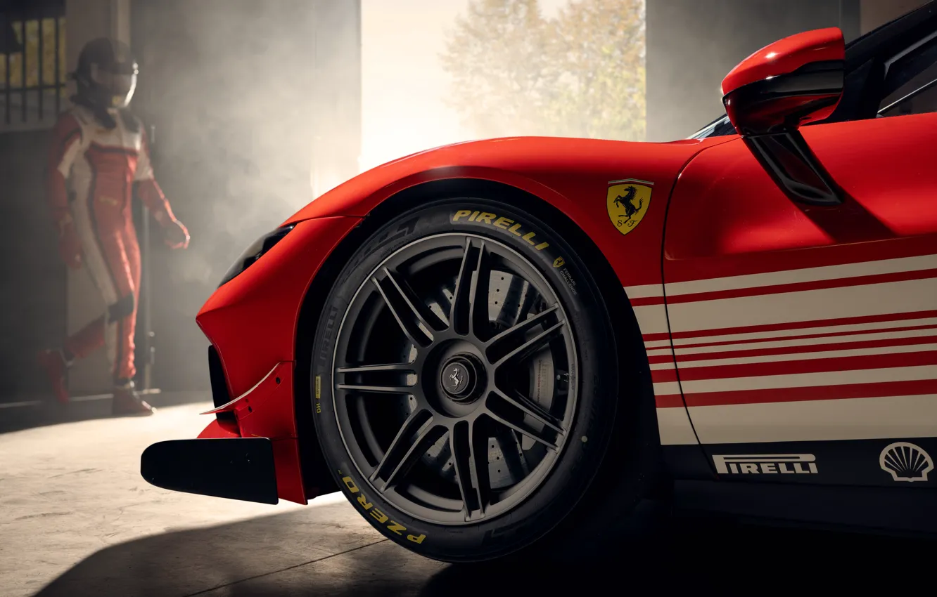Photo wallpaper Ferrari, logo, wheel, 296, Ferrari 296 Challenge