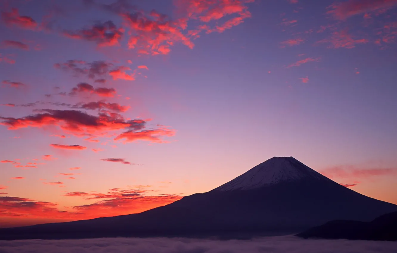 Photo wallpaper Clouds, Fuji, The crimson