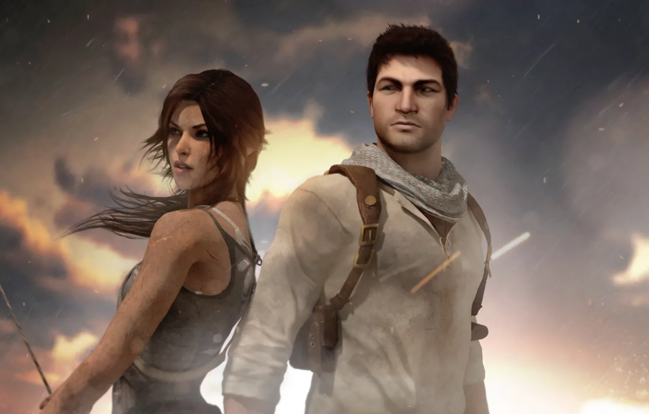 Photo wallpaper Tomb Raider, crossover, Lara Croft, Nathan Drake, Uncharted