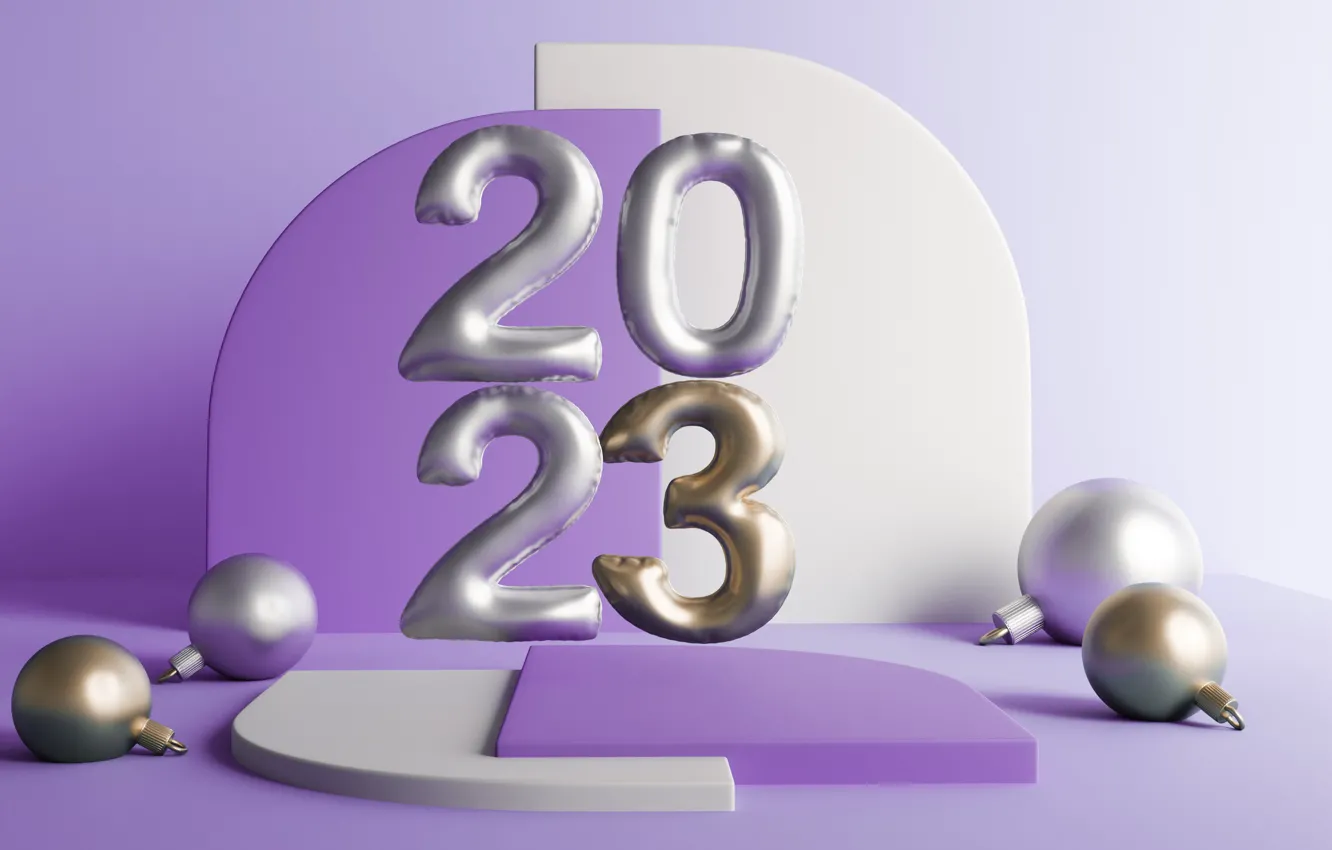Photo wallpaper balls, rendering, silver, new year, figure, figures, geometry, date