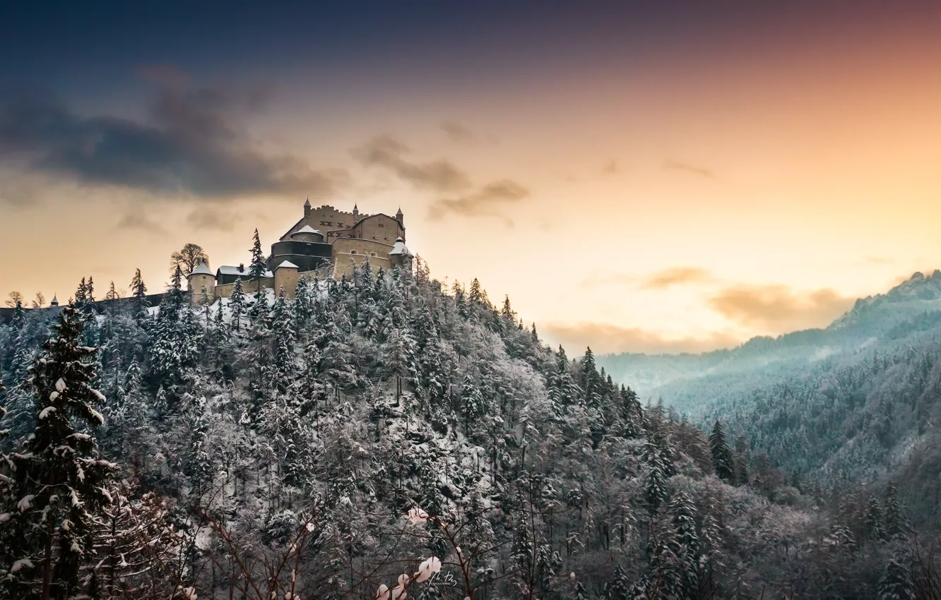Photo wallpaper winter, castle, mountain