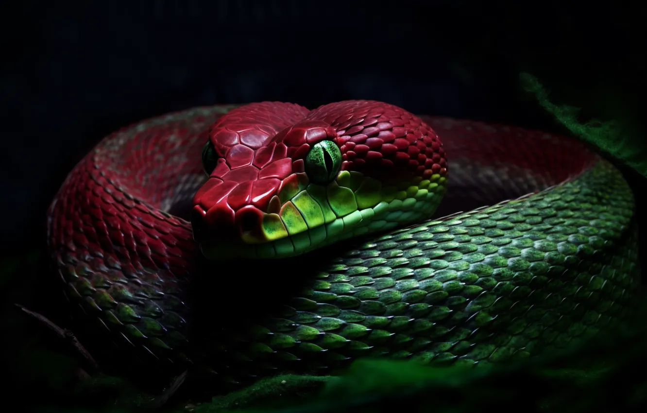 Photo wallpaper eyes, face, animal, danger, snake, black background, reptile, closeup
