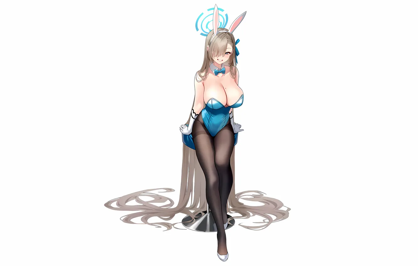 Photo wallpaper girl, sexy, cleavage, long hair, legs, brown hair, boobs, anime