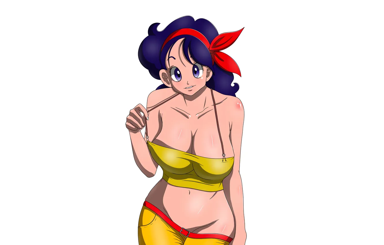 Photo wallpaper girl, sexy, cleavage, blouse, long hair, boobs, sexy girl, anime