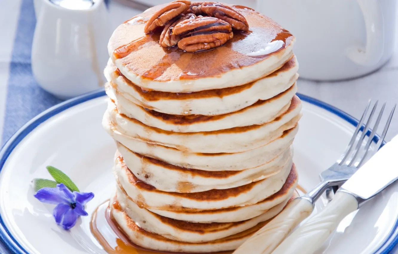 Photo wallpaper honey, nuts, pancakes, pecan