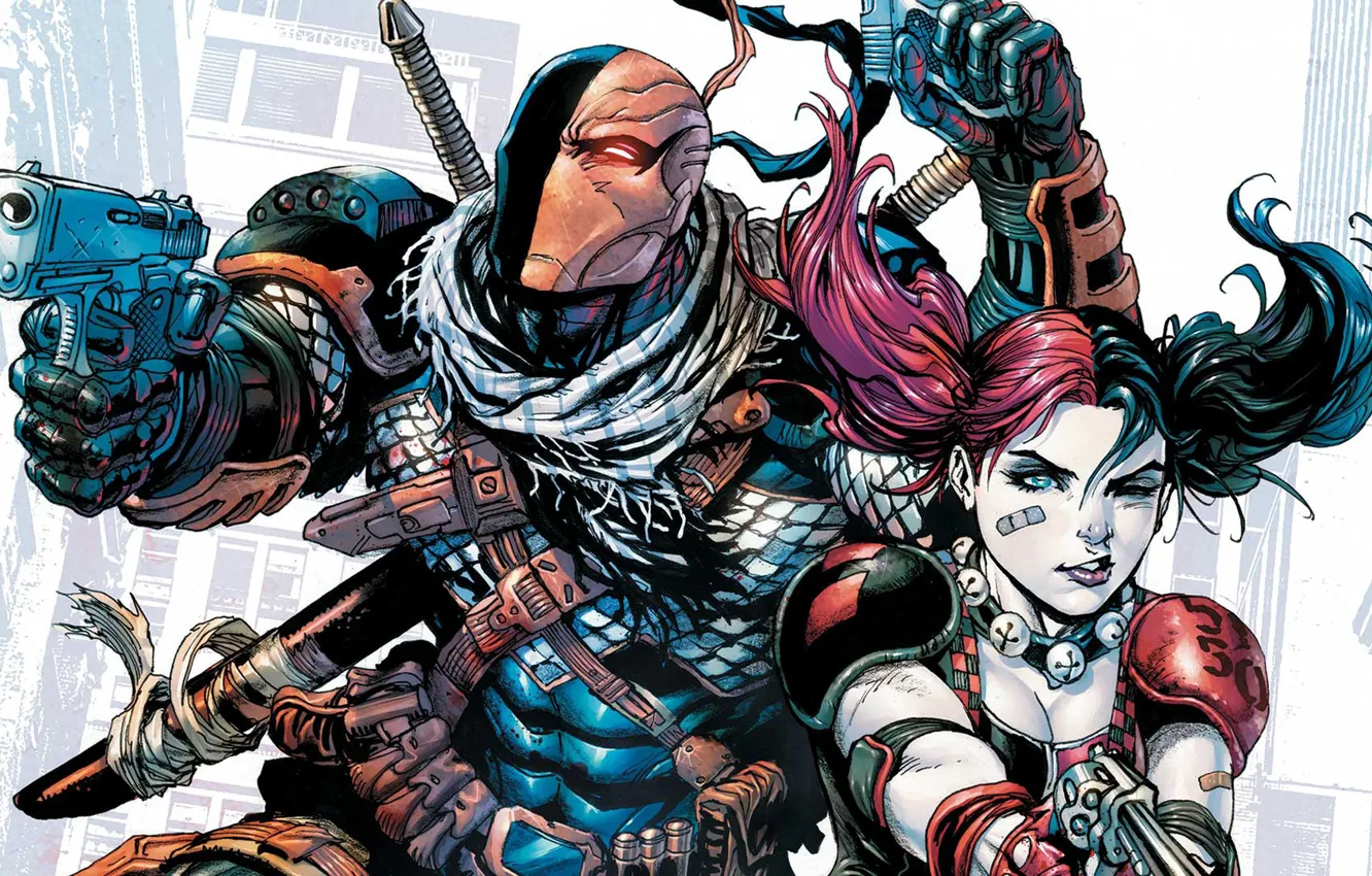 Photo wallpaper girl, sword, gun, fantasy, comics, weapons, artwork, mask