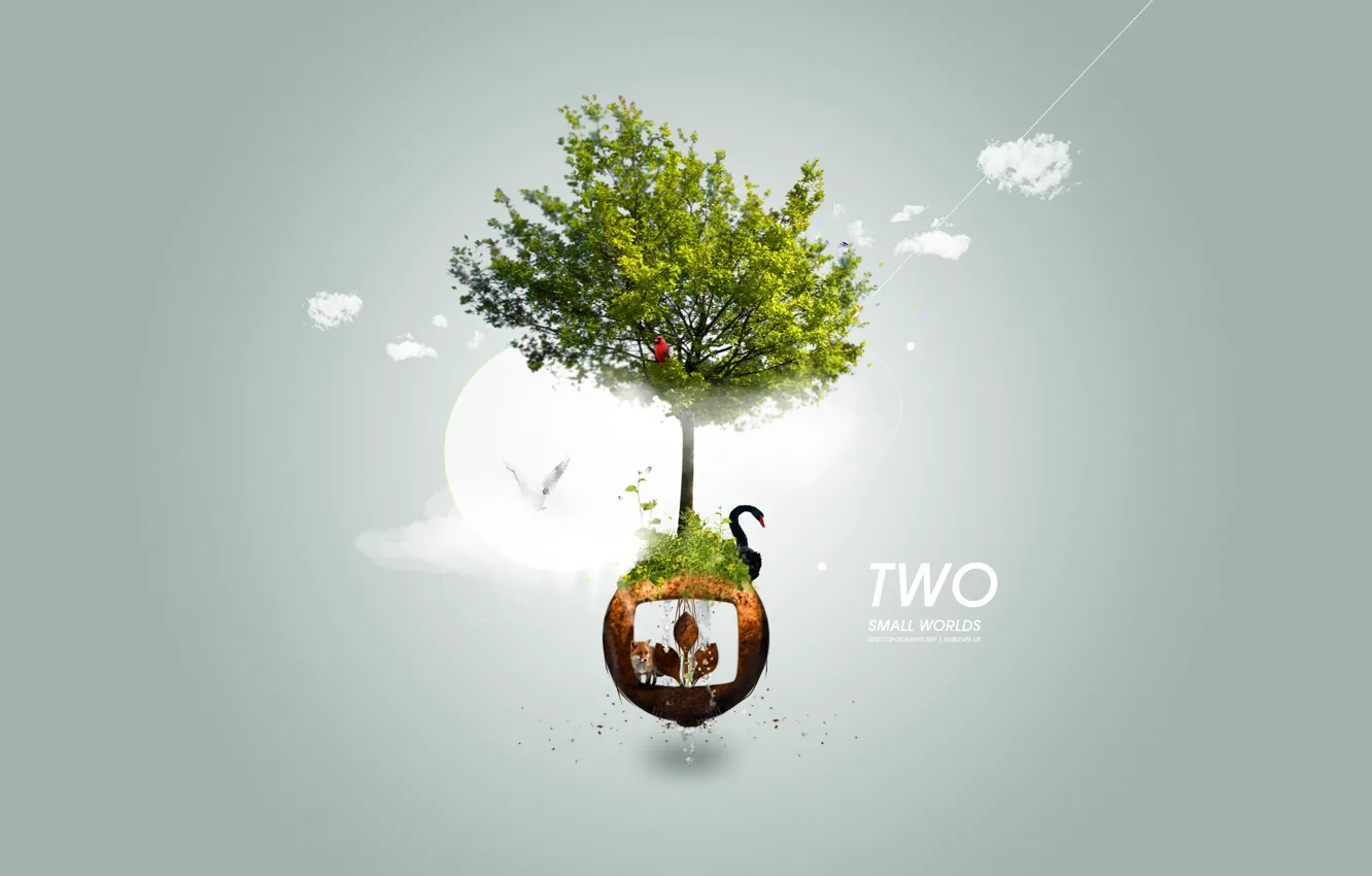 Photo wallpaper animals, tree, ball, logo, Swan