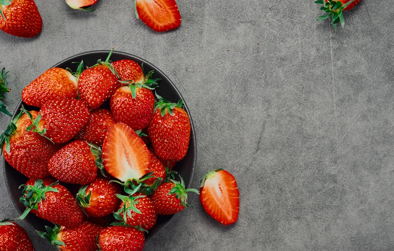 Photo wallpaper berries, strawberry, grey background