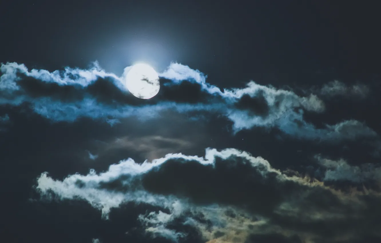Photo wallpaper the sky, clouds, the moon, moonlight