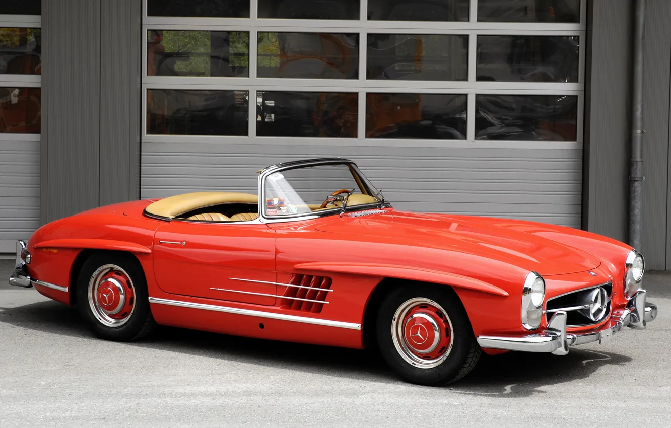 Photo wallpaper red, retro, convertible, mercedes-benz, 300sl