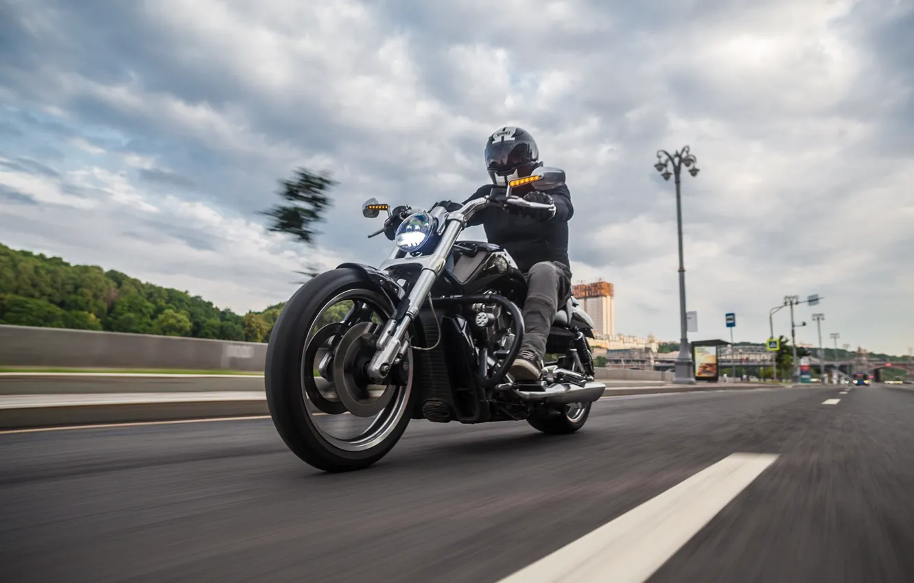 Photo wallpaper road, the city, motorcycle