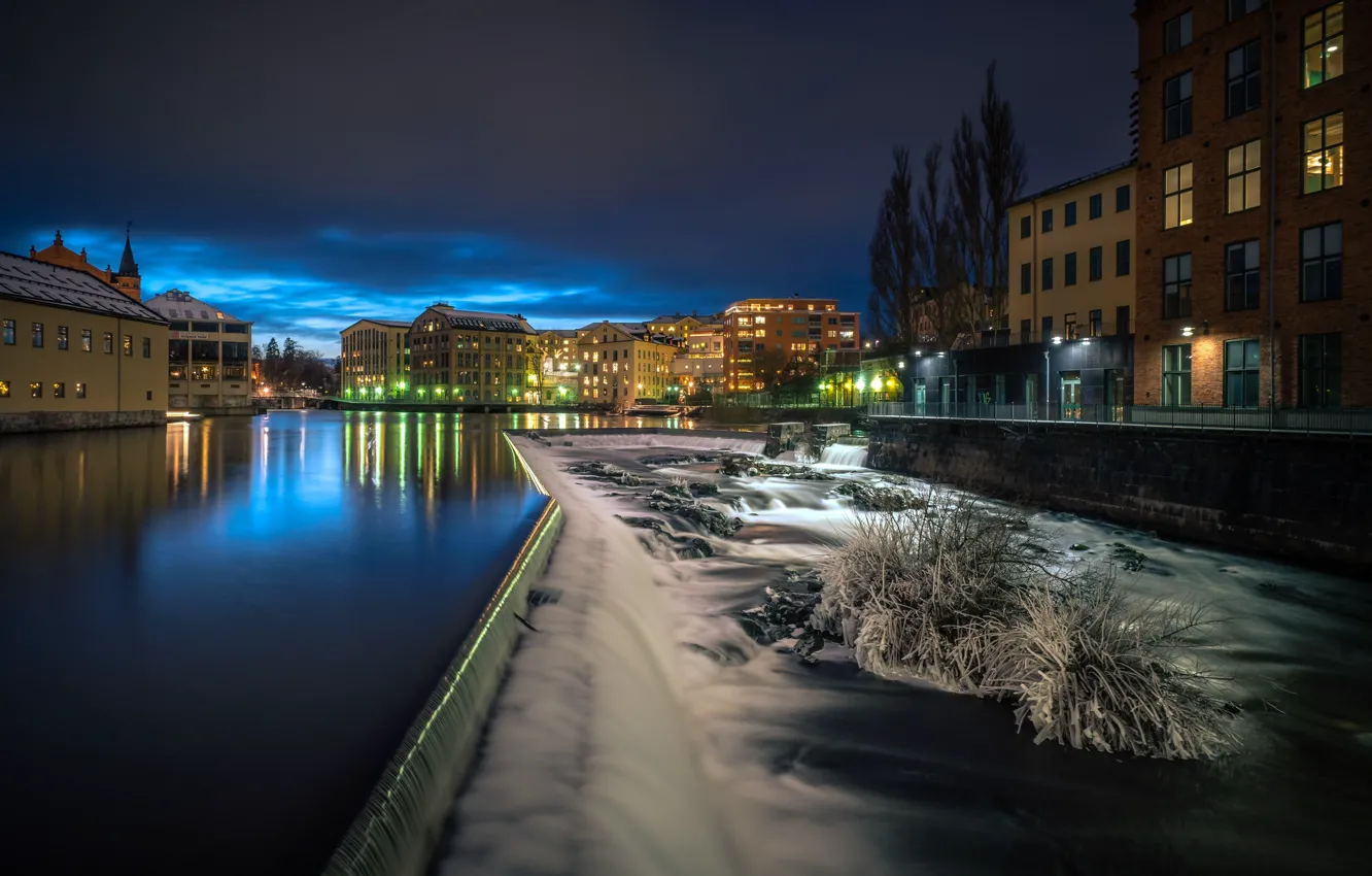 Photo wallpaper lights, the evening, Sweden, Norrkoping, Christmas eve