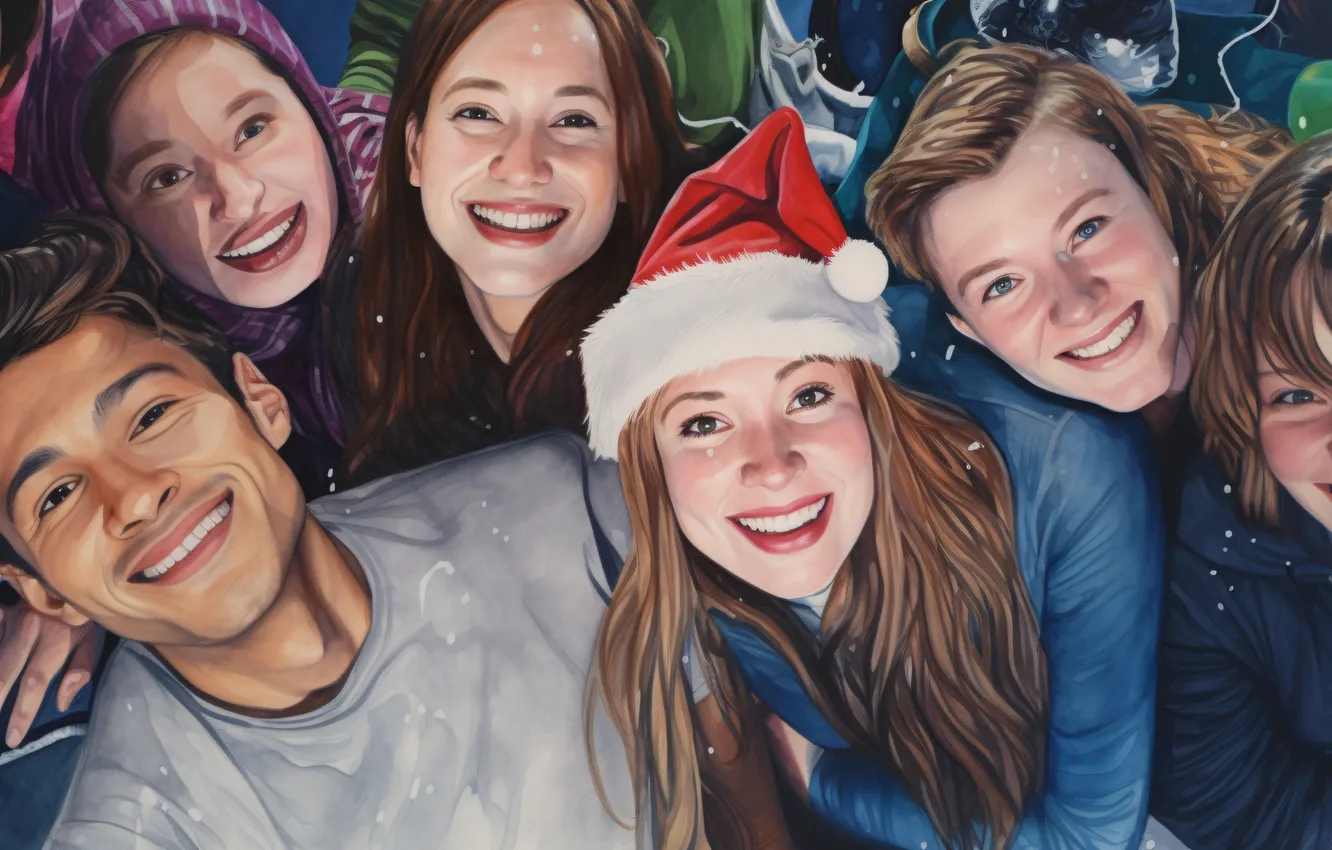 Photo wallpaper look, girl, joy, smile, new year, Christmas, guy, digital art
