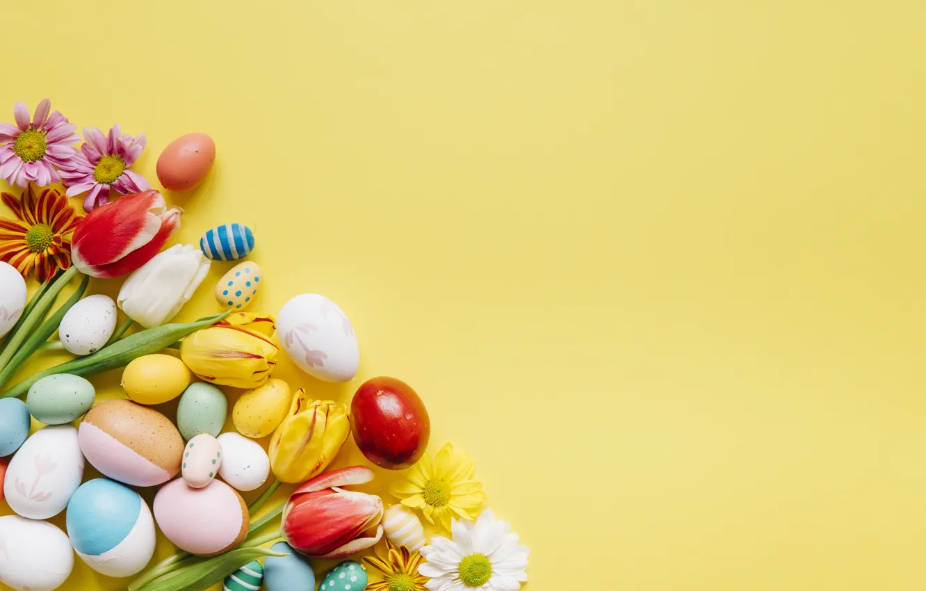 Photo wallpaper Flowers, Easter, Eggs, Background, Holiday