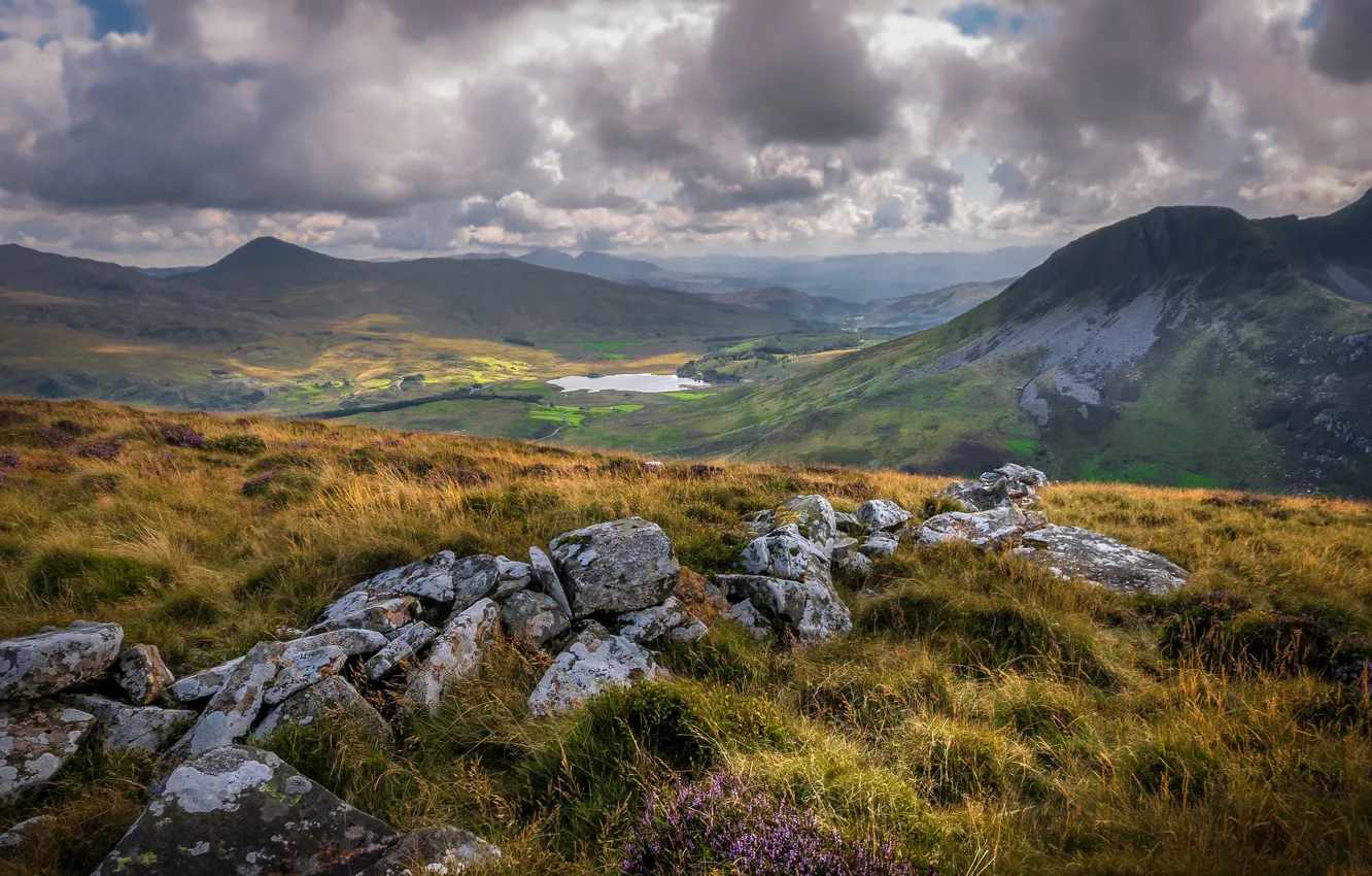 Photo wallpaper mountains, stones, valley, Wales, Snowdonia