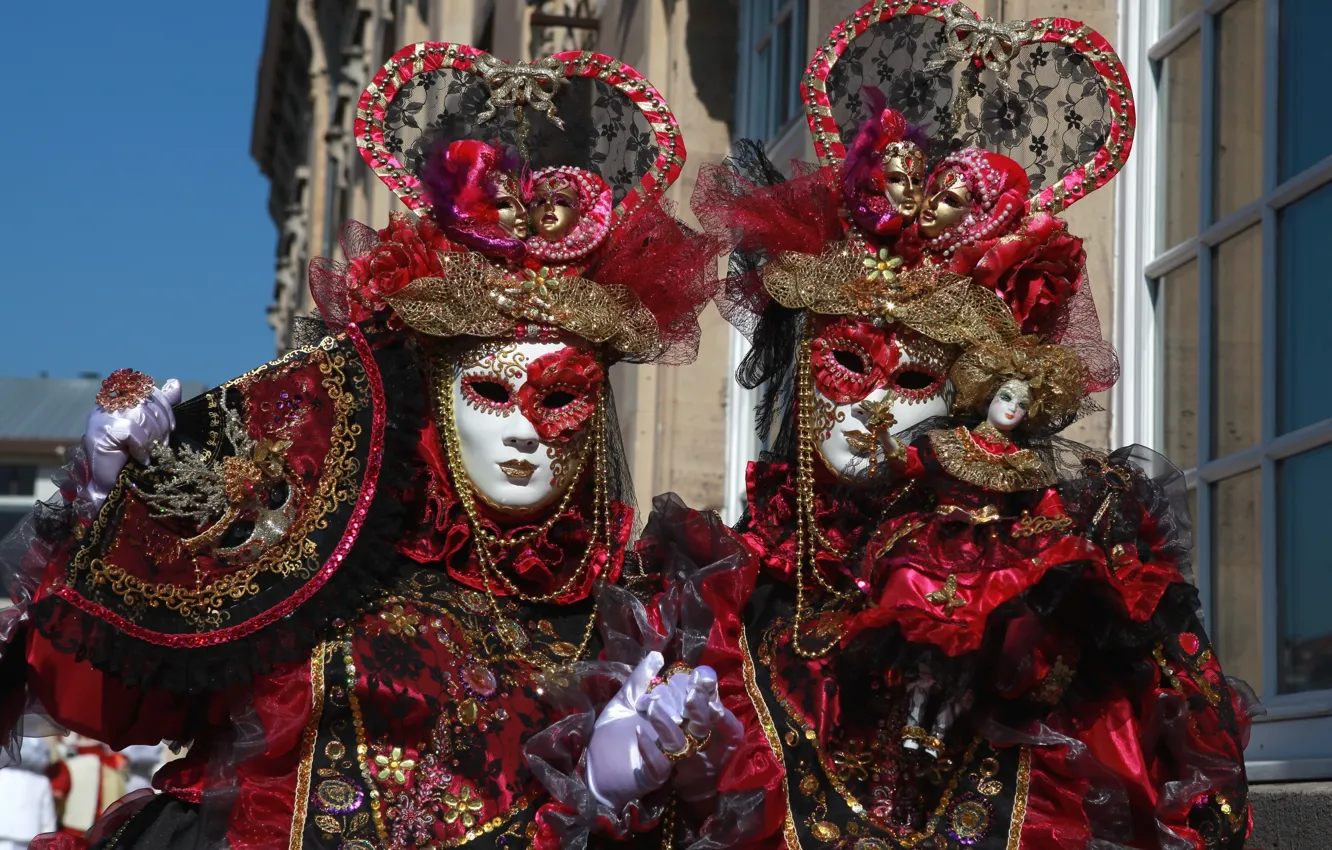 Photo wallpaper mask, pair, costume, Venice, carnival, exotic