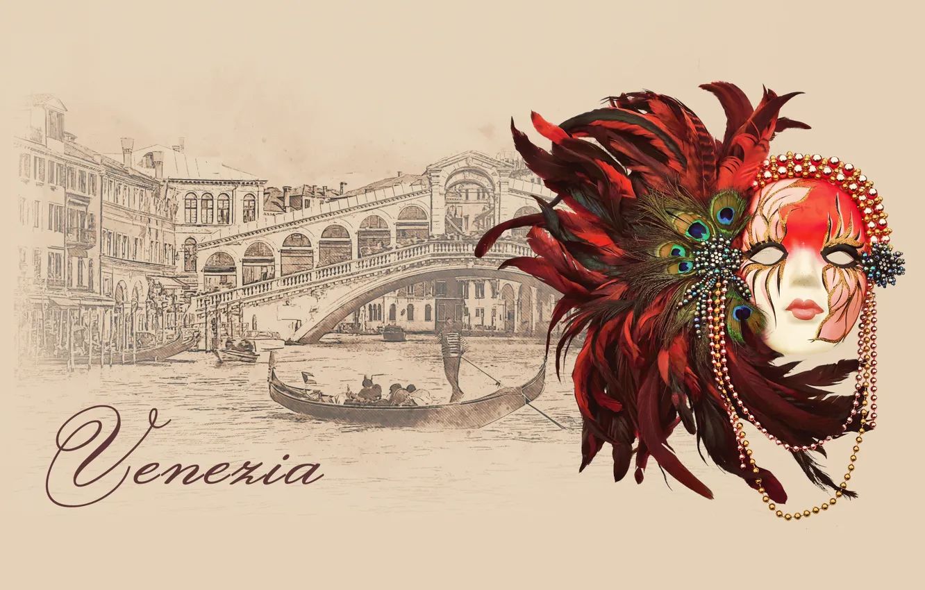 Photo wallpaper mask, Venice, carnival, gondola, mask, venice, by Pyrus-acerba, collection of cities