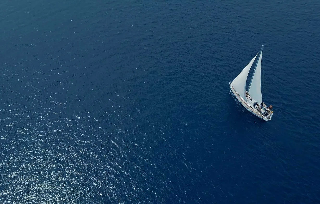 Photo wallpaper sea, romance, boat, yacht, sail, swimming, the, a lonely ship