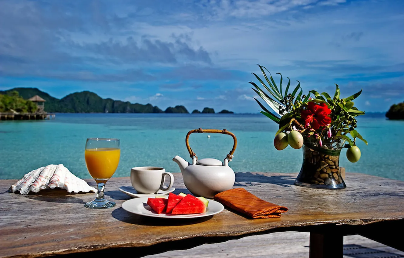 Photo wallpaper tropics, Breakfast, . the ocean