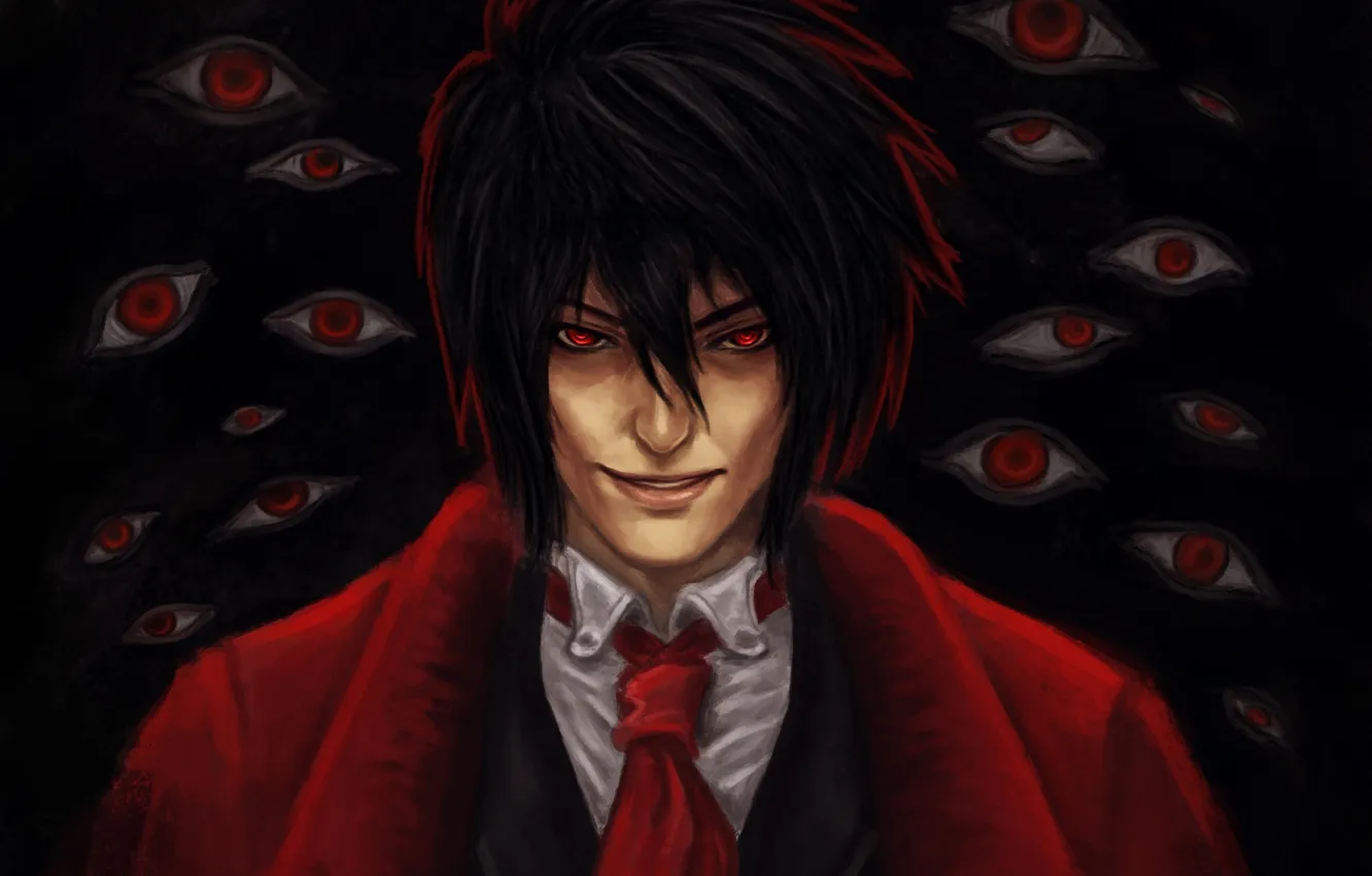 Photo wallpaper eyes, look, smile, vampire, guy, Hellsing, Hellsing, art