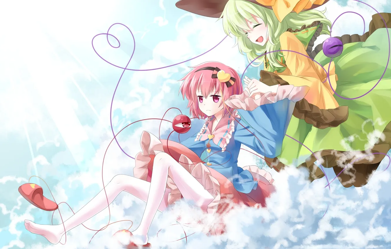 Photo wallpaper the sky, eyes, girl, clouds, hat, anime, art, touhou