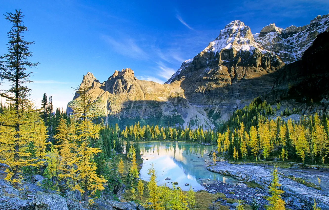 Photo wallpaper autumn, the sky, trees, mountains, lake, river