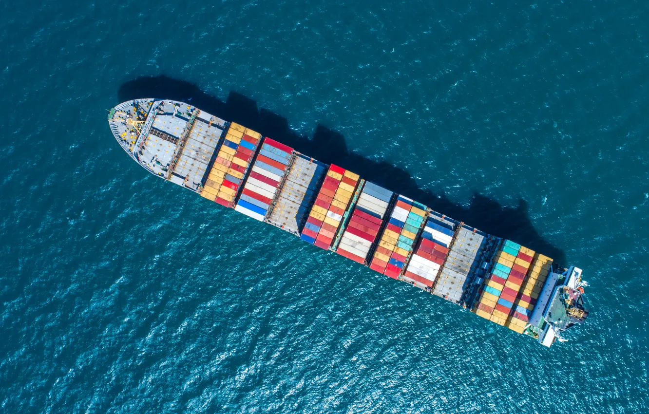 Photo wallpaper ship, cargo ship, containers, merchandise