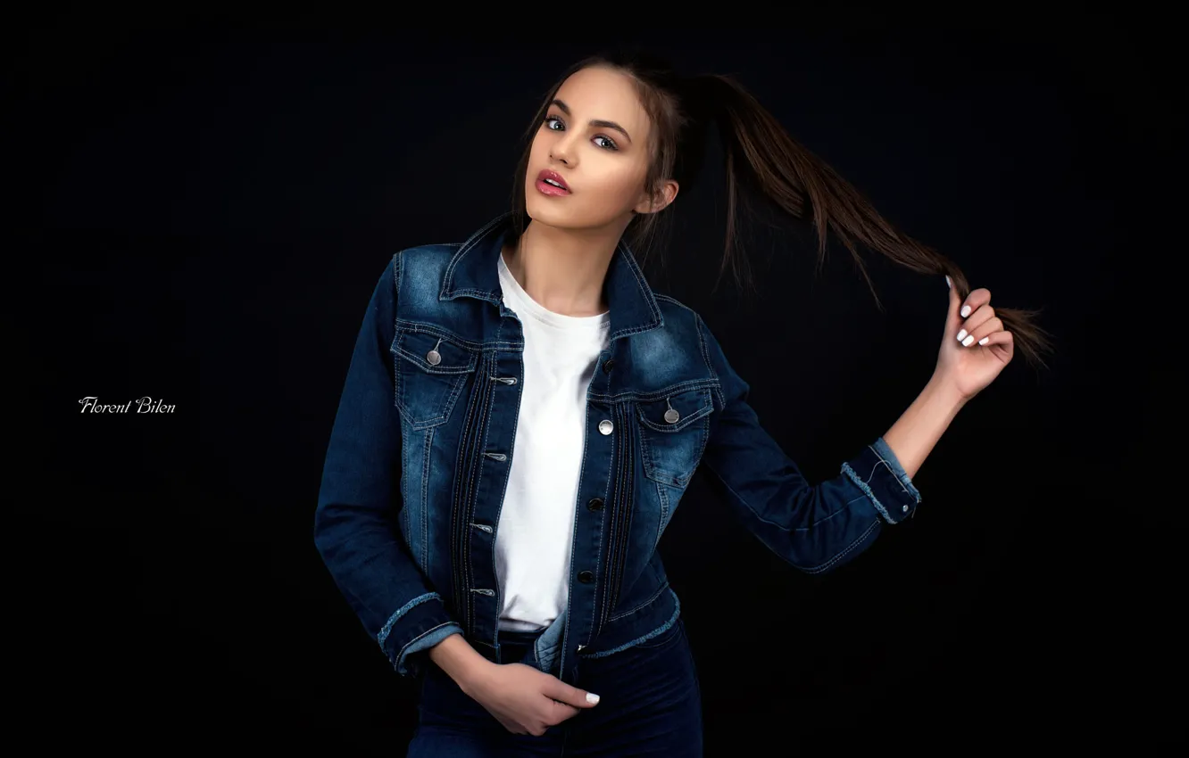 Photo wallpaper look, pose, model, jeans, makeup, Mike, jacket, hairstyle