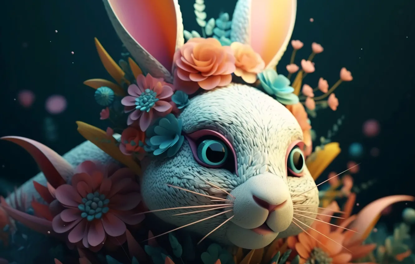 Photo wallpaper style, hare, rabbit, AI art, neural network