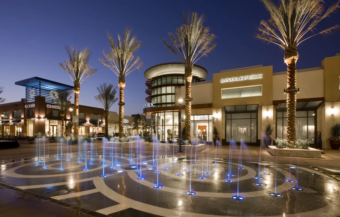 Photo wallpaper the city, fountain, shop