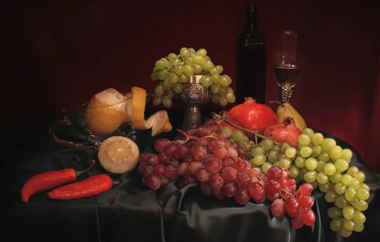 Photo wallpaper wine, grapes, still life, composition