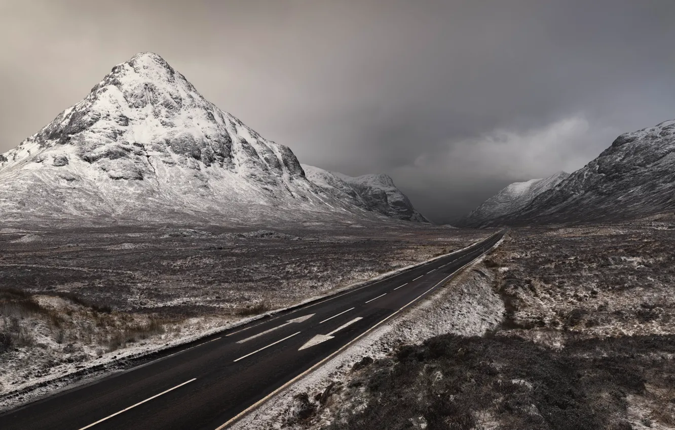 Photo wallpaper Winter, Scotland, Mountains, Road, Two way ticket