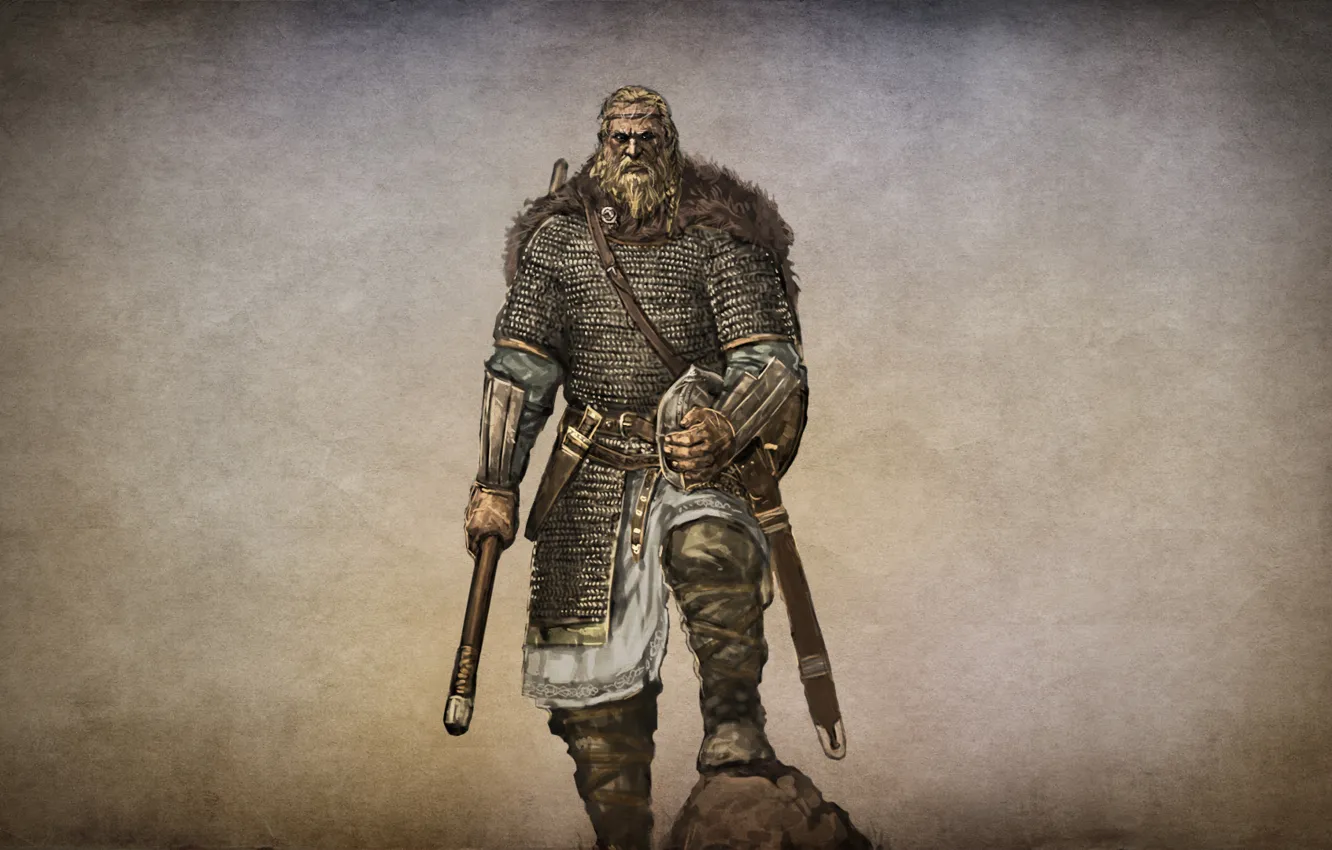 Photo wallpaper the game, sword, warrior, art, Action, axe, shield, hike