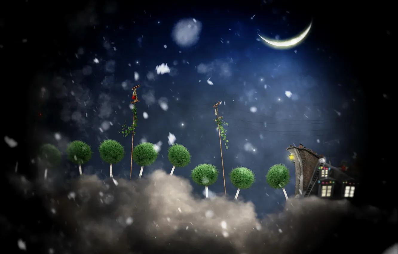 Photo wallpaper clouds, night, the moon