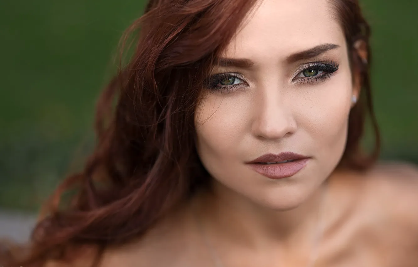 Photo wallpaper look, close-up, face, model, portrait, makeup, hairstyle, brown hair