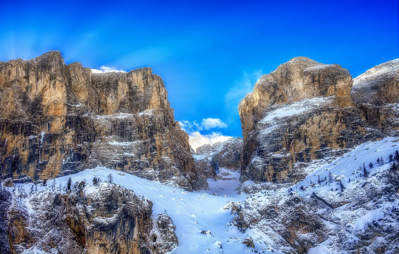 Photo wallpaper snow, mountains, The Dolomites