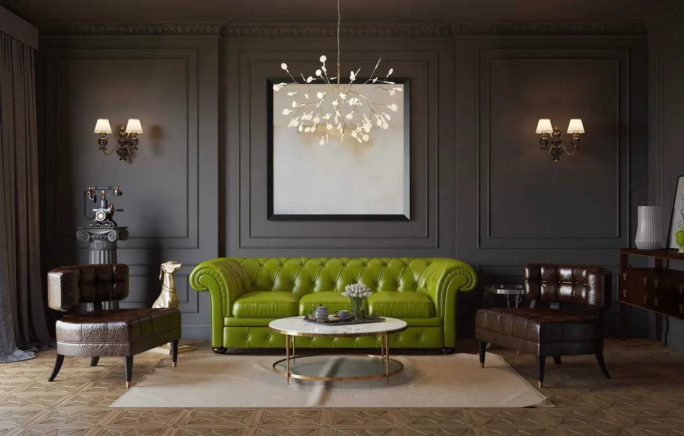 Photo wallpaper design, style, interior, chair, sofa, living room