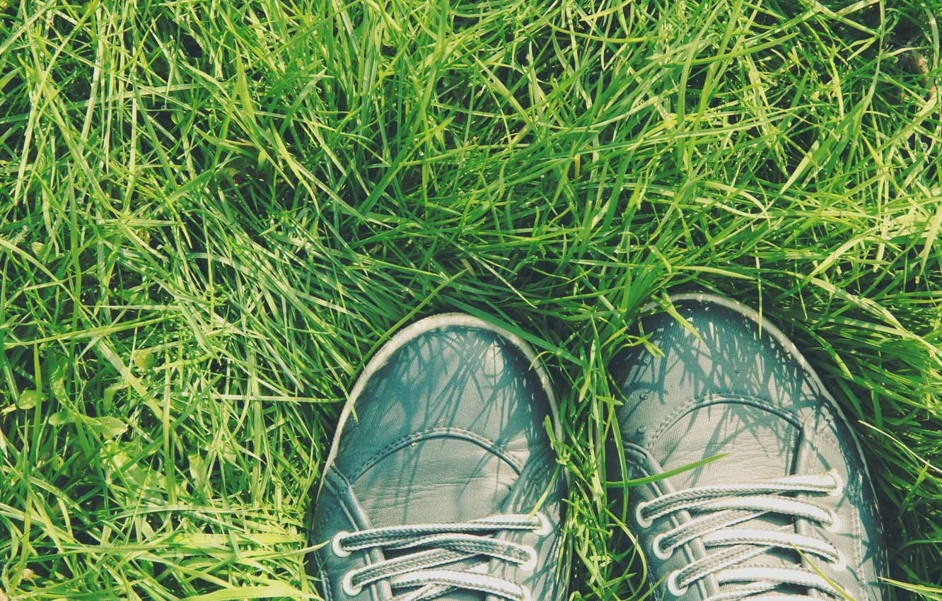 Photo wallpaper Grass, Sneakers, Shoes, By Dima666666789